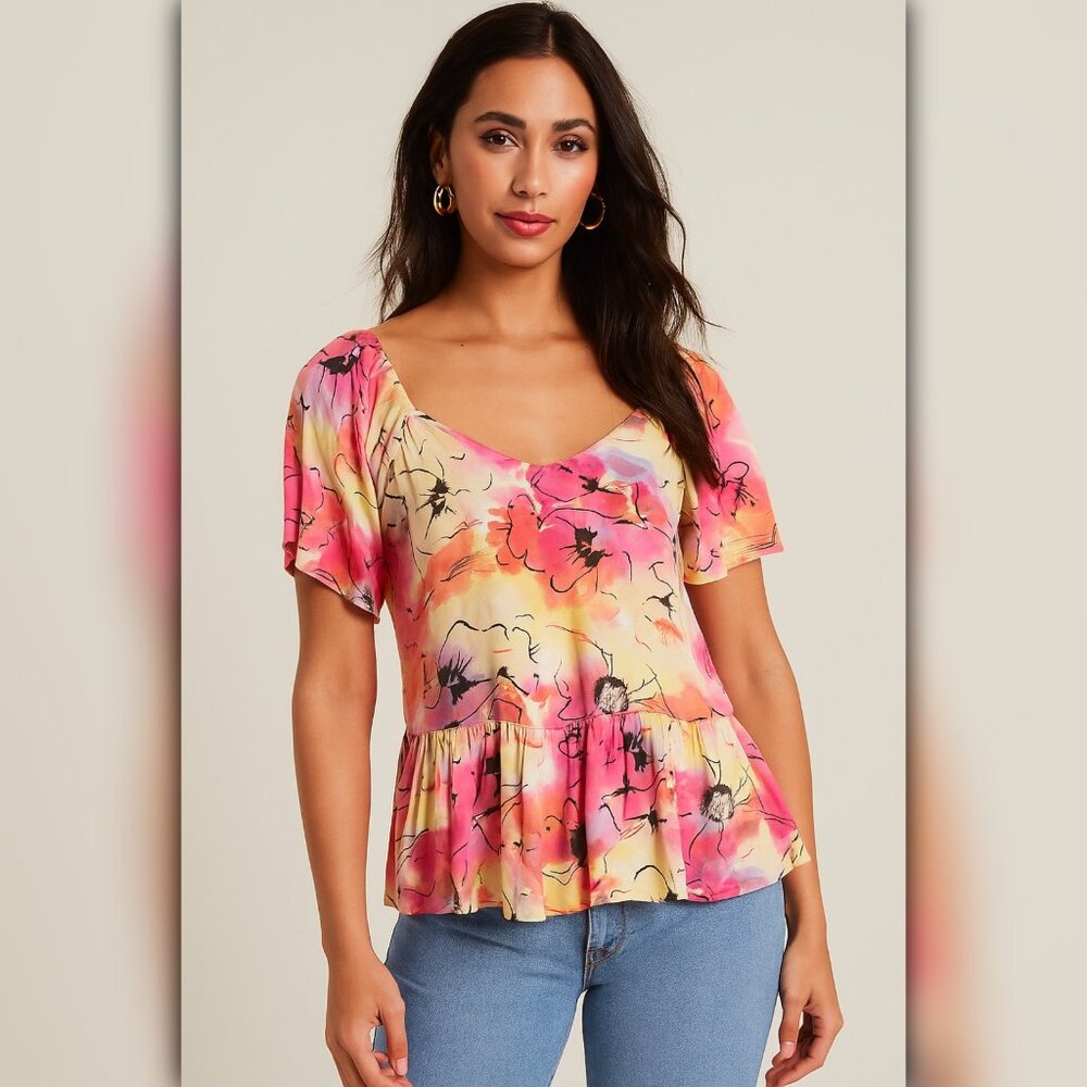 A370 β’ Watercolor Floral Peplum Blouse